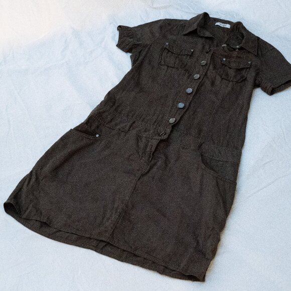 Italian, army green, button-up dress - Picture 1 of 3